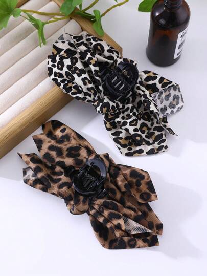 1pc Vintage Leopard Print Bow Hair Clip, Elegant Fashion Hair Claw Hair Accessory, Suitable For Daily And Holiday Wear Fashion Claw Clips,Elegant Hair Clutch