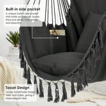 Y- Stop Hammock Chair Hanging Rope Swing Chair, Max 500 Lbs, 2 Seat Cushions Included, Removable Steel Spreader Bar With Anti-Slip Rings, Hardware Kit-For Indoor Or Outdoor(Dark Grey) - A-dark Grey - View 2