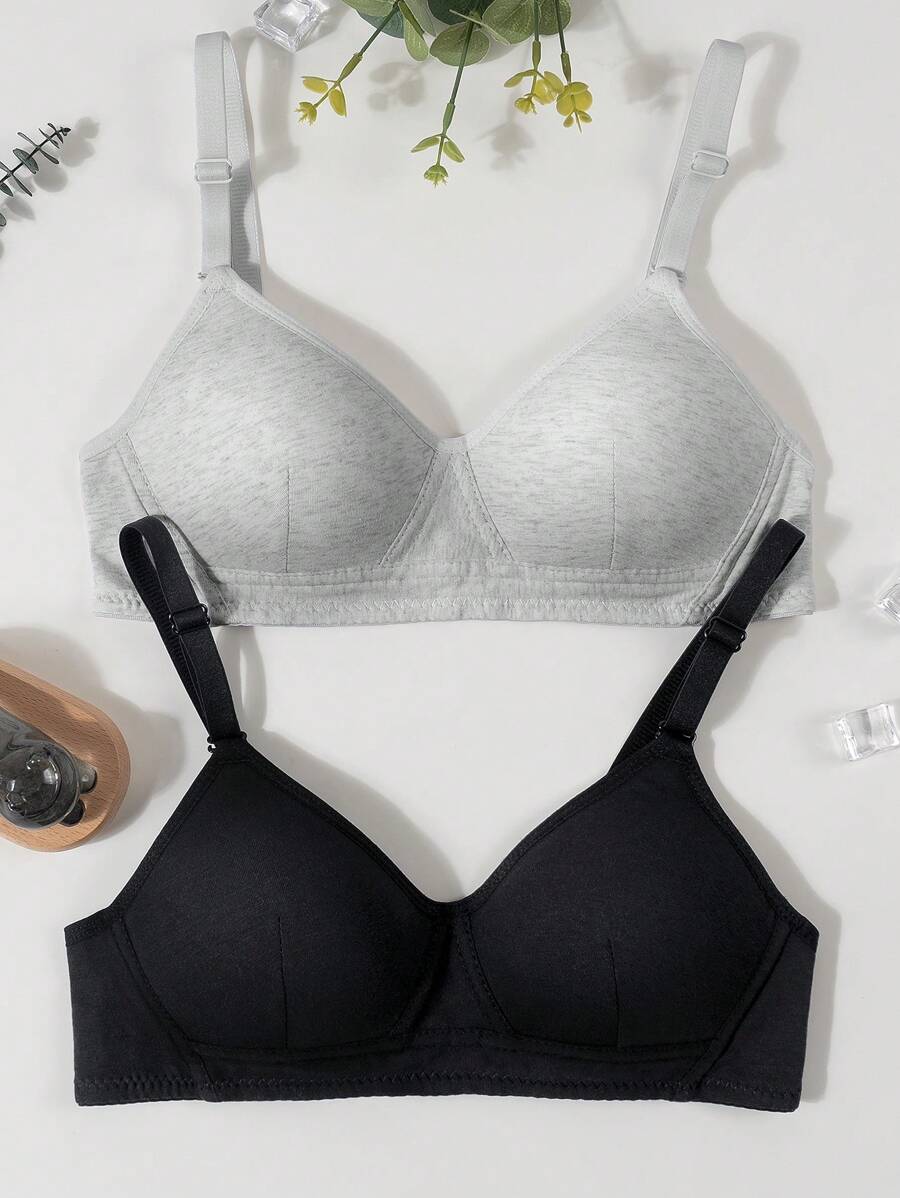 2Pcs Girls Teen Solid Triangular Cup Bra, For Girls And Teens ...