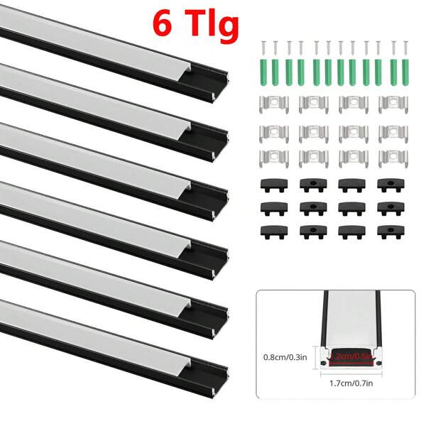 6Stk 1m LED Profil Aluprofil Alu Schiene Leiste schwarz für LED-Streifen Leucht