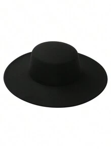 Women's Hats Solid Color Personality Wide Brim Flat Top Design Simple Elegant Formal Top Hat - 黑色 - 查看 2
