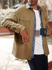 Runcati Men's Lightweight Casual Shacket Twill Button Down Shirt Jacket Long Sleeve