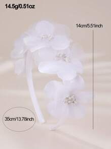 1pc Girls White Lace Flower Pearl Rhinestone Headband - White - View 5