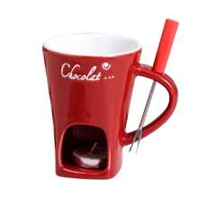 Chocolate Fondue Mugs, 2Pcs 200ml Heat-Resistant Ceramic Chocolate Fondue Cup With Forks Smooth Versatile Reusable Chocolate Fondue For Date Night Birthday & Wedding Gifts(White) - Red - View 4