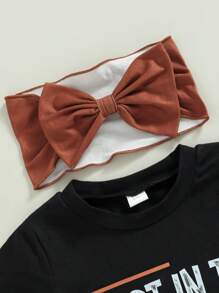 Western Toddler Baby Girl Clothes 3 6 12 18 Months 2T 3T Letter Short Sleeve T-Shirt Top + Tassel Shorts Outfits + Headband 3Pcs Set - Black - View 3