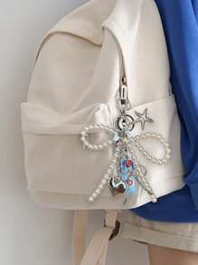 男女皆宜的Y2K可爱串珠蝴蝶结吊坠，时尚大号心形包包挂饰，银色心形旋转钩设计，弹簧扣，海星、蝴蝶结和心形元素手机挂饰钥匙扣 - 彩色 - 查看 6