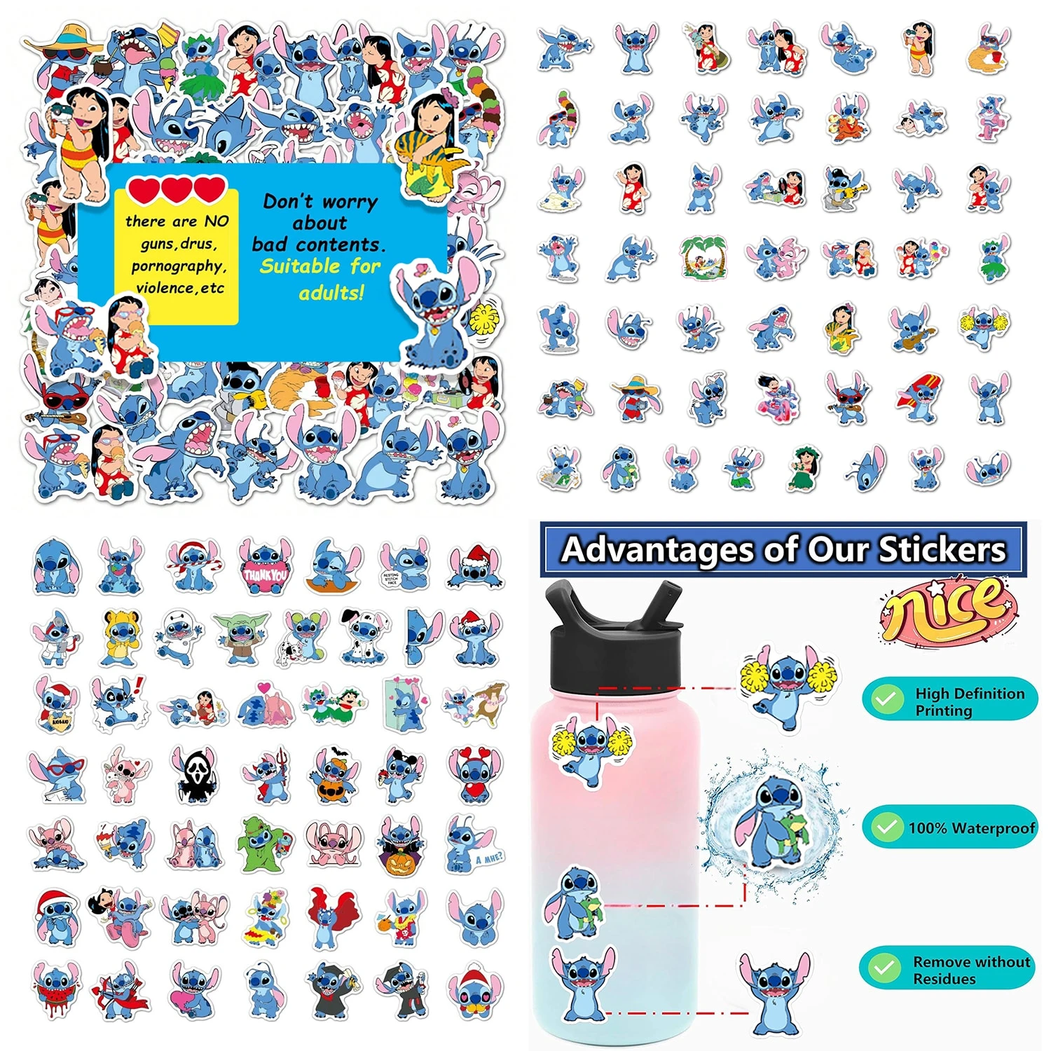 Disney 100pcs Disney Stitch Vinyl Stickers PVC Animation Characters DIY ...