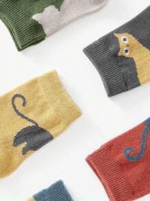 10 Pairs Random Mix Color Children Socks With Cartoon Cat & Dinosaur Patterns, Versatile Mid-Calf Socks For Boys & Girls, Suitable For Daily Casual Wear - Multicolor - View 4