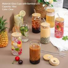 Glass Cups With Lid And Straw, 16oz Beer Glasses Glass Coffee Cups, Iced Coffee Cups With Lid, Glass Tumbler With Straw And Lid (2 PACK) - 2 Glasses + 2 Straws + 2 Lids - View 10