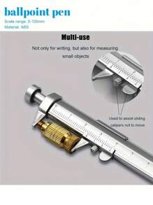 1/5支装多功能创意游标卡尺圆珠笔 黑色笔 蓝色多功能卡尺圆珠笔 新颖办公文具简约0-100mm卡尺笔 简易测量工具 适用于办公笔 工程笔 学校开学用 居家家用工具常备