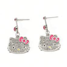 Sanrio 1 Pair Of Exquisite And Beautiful Earrings, Sanrio Earrings, Cute KT Cat, Alloy Material, With Red Bow And Diamond Pattern On It, Fashionable And Cute, Suitable For Various Occasions (Party, Festival, Leisure, Outdoor Decoration) Diy Earrings, Can Be Given As Holiday Gifts, (Christmas, Valentine's Day),Mom,Mother,Mother's Day,Gift