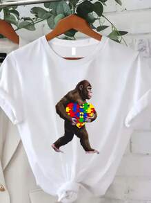 Gorilla Print Women's T-Shirt, Summer Women's Casual Fashion Comfortable Soft Sports Fitness Everyday Outdoor Cotton Breathable Crew Neck Short Sleeve Top T-Shirt