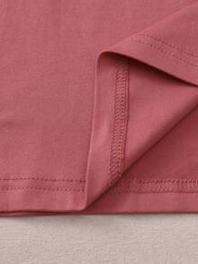 Letter Printed T-Shirt, Short Sleeved Round Neck Casual Top, Spring And Summer Casual Women's Clothing - 酒紅色 - 查看 4