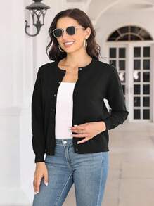 KAHULE Classic Soft Ladies Cardigan Sweater Coat Women's Crew Neck Button Down Long Sleeve Cardigan