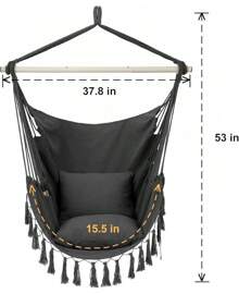 Y- Stop Hammock Chair Hanging Rope Swing Chair, Max 500 Lbs, 2 Seat Cushions Included, Removable Steel Spreader Bar With Anti-Slip Rings, Hardware Kit-For Indoor Or Outdoor(Dark Grey) - A-dark Grey - View 7