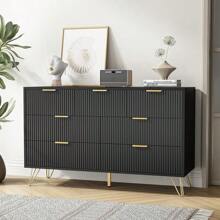LYNSOM Black Dresser For Bedroom, Fluted 6 Drawer Wood Dresser With Golden Handles, Modern Dressers & Chests Of Storage Drawer For Hallway Entryway - màu đen - Xem 1