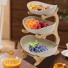 kangten 3 Tier Fruit Rack Bowls W/ Stand Large Capacity Dessert Rack - Brown - View 3