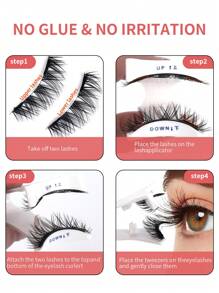 3 Pairs Magnetic False Eyelashes Kit With Mirror & Applicator Glue-Free Eyelashes Natural Manga Eyelashes Cat Eye Fluffy Faux Mink Eye Lashes With Tweezers Makeup Tool For Beauty Travel - 黑色 - 查看 6