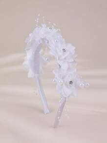 1pc Girls White Lace Flower Pearl Rhinestone Headband - White - View 1