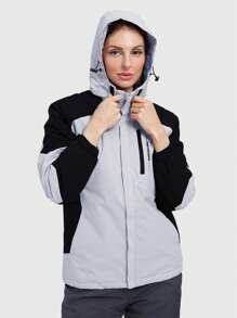 Speed mate Graphene Down Jacket With Contrast Color Blocking And Hoodie, Winter - Grey - View 5