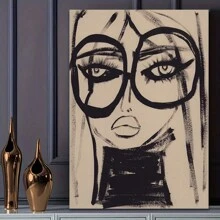 1pc Art Deco Abstract Woman With Glasses Canvas Art Print, Modern Black And White Pine Wall Hanging Decor For Home Office, Bedroom, Classroom, Canvas Wall Art,Posters For Room,Home Decor,Room Decor Aesthetic,Room Decoration Stuff.Optional Frame, Room Decor - Multicolor - View 5