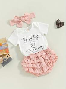 Daddys Girls Baby Clothes 0 3 6 9 12 18 Months Outfits Romper + Shorts + Headband Set - Pink - View 4