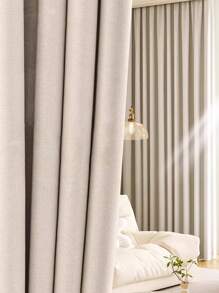 1 pieza Cortina opaca de color crema tipo lino contemporánea y sencilla, con aislamiento térmico a prueba de polvo, para sala de estar y dormitorio - Beis - Ver 1