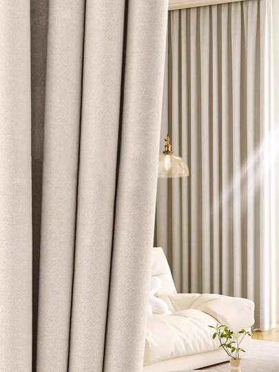 1pc Contemporary Simple Linen-Like Cream Color High Opacity Blackout Dust-Proof Thermal Insulated Curtain, For Living Room & Bedroom