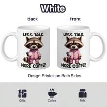 "MINDER PRATEN, MEER KOFFIE" 11 Oz keramische beker, hittebestendige koffiebeker, herbruikbaar, leuk patroonontwerp, de perfecte familiedrank voor koffieliefhebbers, ideaal voor sap, melk, koffie - perfect verjaardags- en vakantiecadeau voor familie, cadeau voor hem, grappige mok