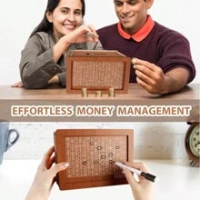 1 Stück Holzzähler Münzspardose - Großer Münzsparschwein für Erwachsene - Münzaufbewahrung bis zu 10.000 Euro mit Zielerfolgsverfolgung - Hochwertige Holzspardose mit Löschstift - Ideales Geschenk für Freunde - Premium Holz Münzbank (Ohne Acrylplatte), (Zufällige Farbe)