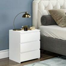 White Modern Nightstand Bedside Table With 3 Storage Drawers Bedroom Furniture - White - View 1