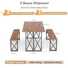6-Person Outdoor Picnic Table & Bench Set Garden Wood Dining Table - Black - View 2