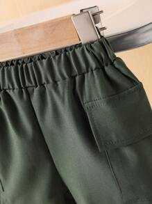 2 件装男婴休闲卡通熊印花圆领 T 恤和工装短裤套装，夏季运动装 - 白色 - 查看 5