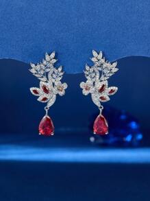 1 对奢华方晶锆石泪滴形吊坠耳环，珠宝风格吊坠耳饰 - 垂吊耳環 - 查看 4