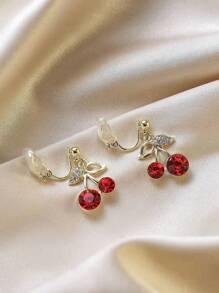 1 Pair Fashion Crystal Heart Clip-On Earrings For Women, No Pierced Ear, High-End Elegant Design, Slimming, Suitable For Daily Wear And Gift - Heart Earrings - View 2