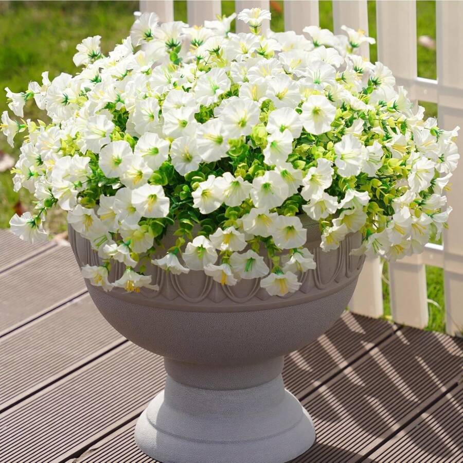4pcs Artificial Flowers Outdoor Decoration, 7-Pronged Fake Bindweed, 1pc With 21 Flowers, UV-Resistant Artificial Plant Shrubs, Multi-Color, Suitable For Garden, Porch, Window, Balcony, Yard, Flower Bed, Planter, Wedding Decor Easter
