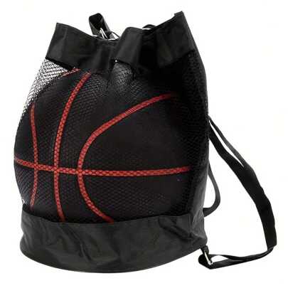 1pc Black Drawstring Mesh Sports Bag, Suitable For Volleyball Football Basketball Storage