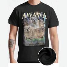 The Hyrax AWAWA Retro Vintage Design Classic Fun Men's Short Sleeved Personalized Comfortable Pattern T-Shirt Series Shirt - 黑色 - 查看 1