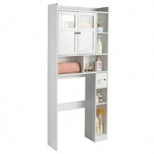 Ktaxon Over Toilet Bathroom Storage Cabinet  With 2 & 3 Storage Shelves Space Saver, White - White - 31.49'' W - View 3