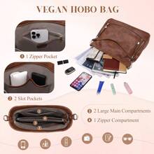 VASCHY 2Pcs Hobo Bag For Women, Vegan Leather Tote Handbags Large Ladies Shoulder Bag Chic Crossbody Purse With Wallet 2PCS Set - Brown - View 4
