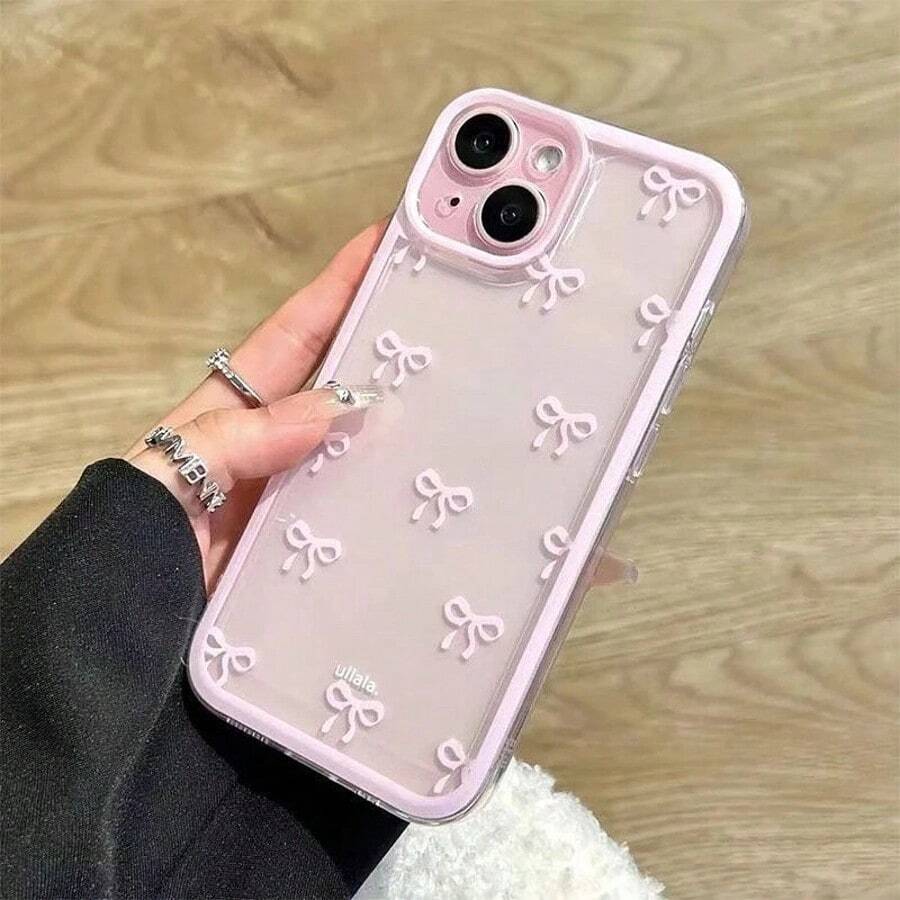 Full Screen Bowknot Full Coverage Protective Case, Compatible With IPhone 16/16 Pro Max/13/14/15/15 Pro/15 Pro Max/16 Pro/XS Max/XR/12 Mini/13 Mini - Baby Pink - View 1