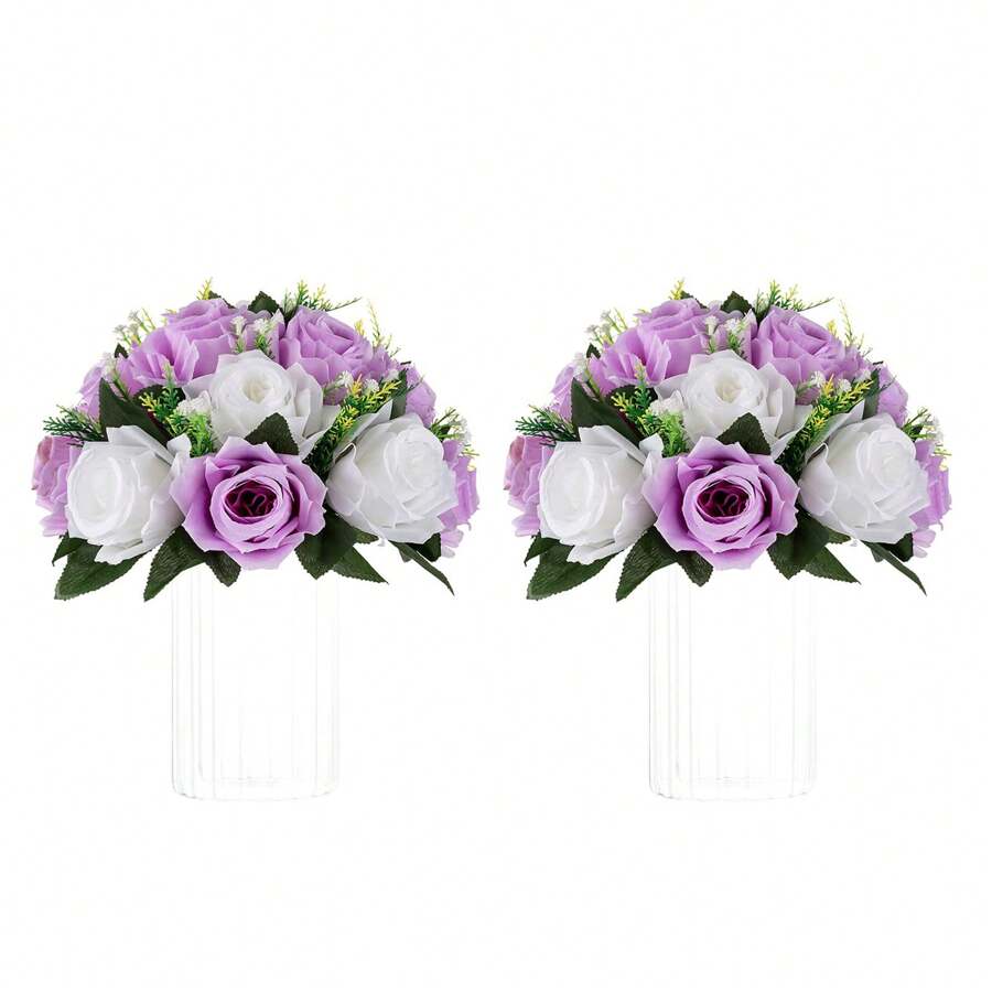 2Pcs Artificial Flower Bouquets Silk Flowers Fake Rose Flowers Floral Arrangements For Wedding Party Home Decor