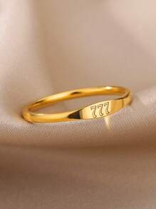 1 件金色天使数字戒指精致数字 111 222 333 444 555 666 777 888 999 指环 18K 镀金不锈钢戒指幸运数字珠宝时尚配饰 - 金黃色 - 查看 7