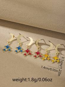 2 piezas de Pendientes elegantes de moda vintage con diseño de estrellas y lunas, de aleación con acabado dorado desgastado, regalo versátil para uso diario, fiesta, cumpleaños