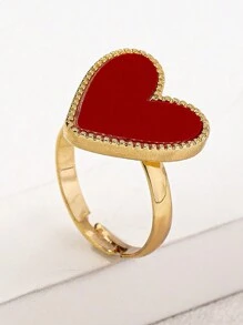 1pc Elegant Versatile Glazed Heart-Shaped Pink Ring, Stylish For Gifting On Valentine's Day, Adjustable Size Suitable For Daily, Party, Music Festival, Wedding, Beach Vacation