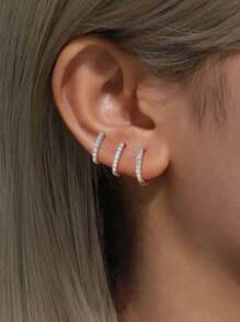 1 对迷人 925 纯银 9 毫米 - 11 毫米简约微镶超闪亮环状耳钉女士周年纪念女友生日礼物约会日常佩戴耳环精美珠宝 - 超閃耳扣 - 查看 2