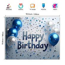 Shiny Blue & Silver Happy Birthday Backdrop - Multipurpose Polyester Photography Background, Suitable For Home Decor, Festivals And Events - 1pc - View 4