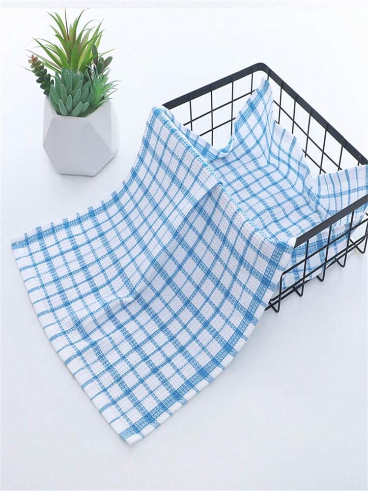 1PC/2pcs/4pcs Kitchen Cleaning Cloth Soft Absorbent Yarn-Dyed Rag Small Grid Multi-Purpose Cleaning Towel - Multicolor - View 3