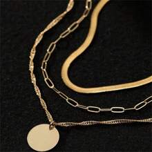 女士三层金属亮片吊坠项链，简约极简锁骨链，散发奢华气息