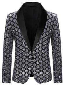 Áo khoác Blazer lấp lánh dành cho nam dùng cho biểu diễn sân khấu, tiệc chiêu đãi hộp đêm, trang phục trang trọng - Bạc - Xem 1